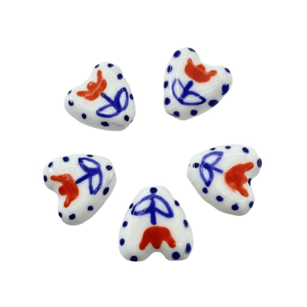 5pcs/set Double Sided Heart Shape Ceramic Beads Small Porcelain Beads Jewelry Making  Necklace