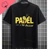 Unisex Funny Padel Tennis Graphic TShirt  Black with White Padel Racket  Ball Design Pure Cotton Casual Short Sleeve Tshirt