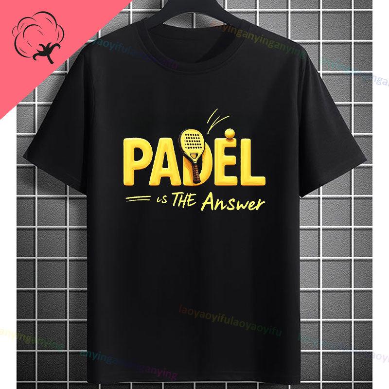 Unisex Funny Padel Tennis Graphic TShirt Black with White Padel Racket Ball Design Pure Cotton Casual Short Sleeve Tshirt