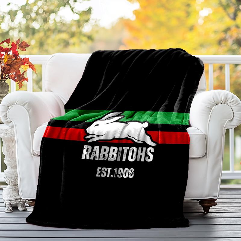 South Sydney Rabbitohs Flannel Blanket Soft All-Season Throw, Design for Camping, Car Travel, Hiking Sofa, Bed, Office Perfect Gift for Parties