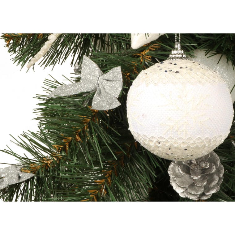 White and Cream Styrofoam Bauble with Glitter - Lace Pattern