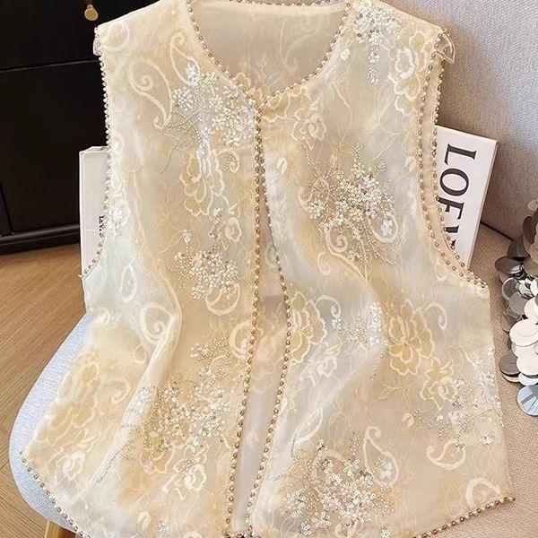 2025 New Style Summer Embroidery Thin Sequined Beaded Vest Vest Vest Versatile Top