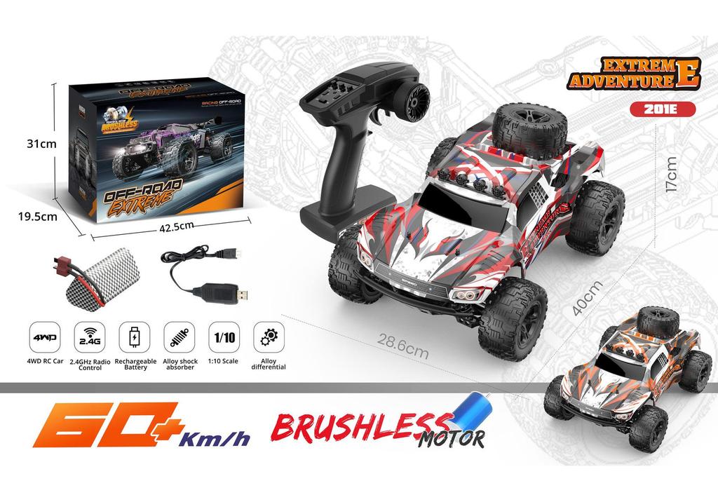 1:10 Brushless 4WD High-Speed RC Off-Road Climbing Truck, Electric Semi-Short, 60KM Charging