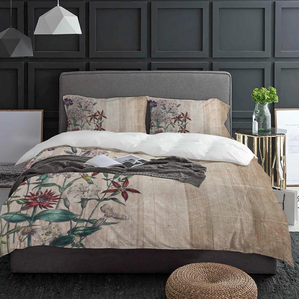 Retro Flower Wood Grain Duvet Cover With Pillow Case Custom Comforter 3pcs Bedding Set Quilt Cover Double Bed Home Textile