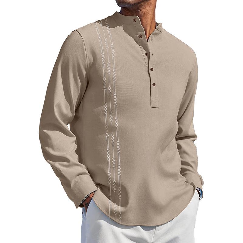 Men S Slim Fit Printed Button Down Casual Cotton Linen Shirt