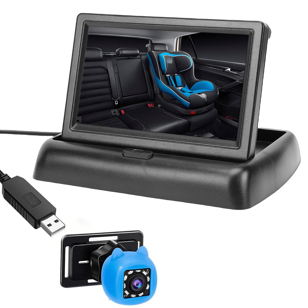 1080P Baby Car Camera, Baby Camera with 4.3  Foldable Monitor, Night Vision, 150 Degrees  Wide View Angle, 360 Degrees