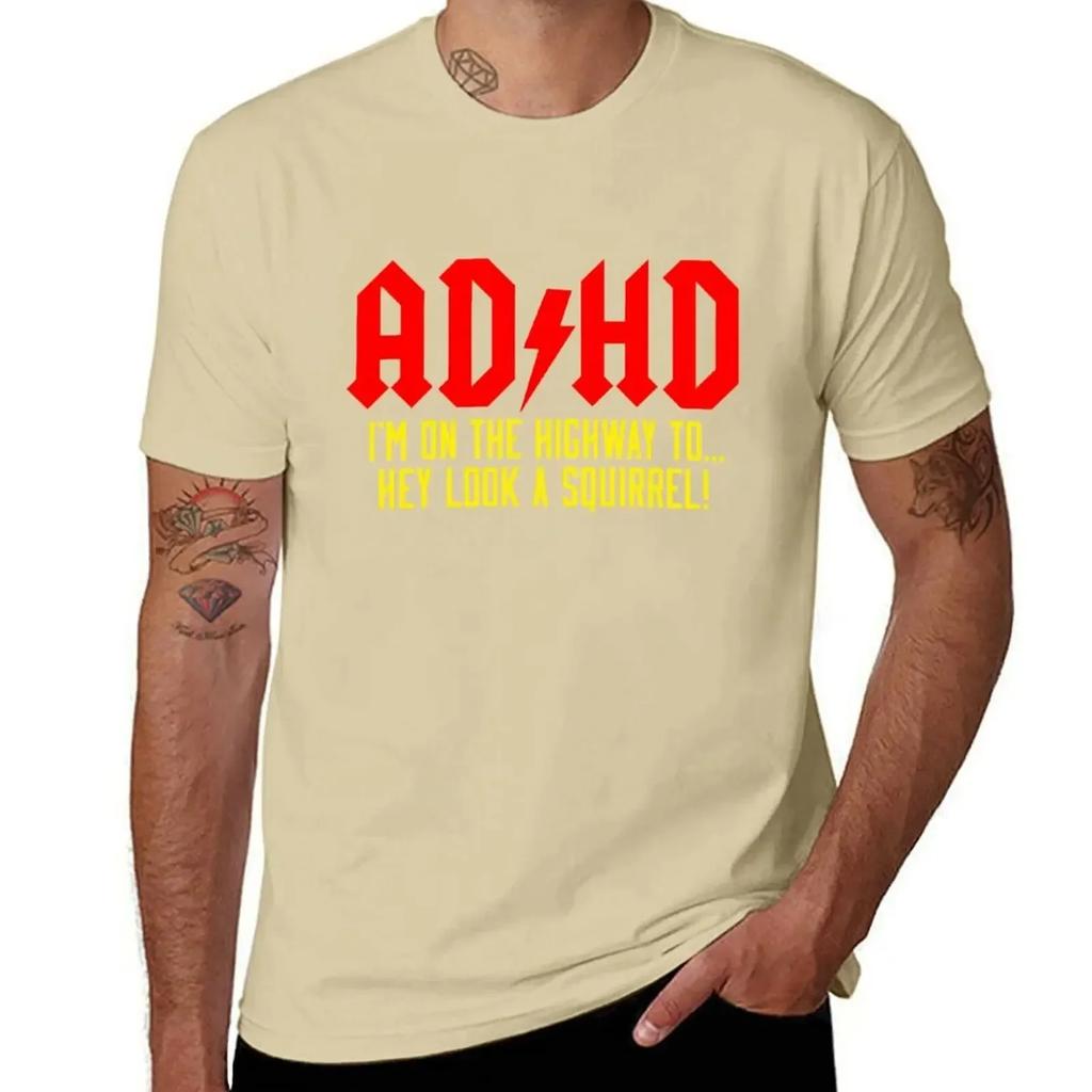2025 New Model ADHD Highway ToHey Look A Squirrel TShirt Animal Prinfor Boys Plain Aesthetic Clothes Mens T Shirt Graphic