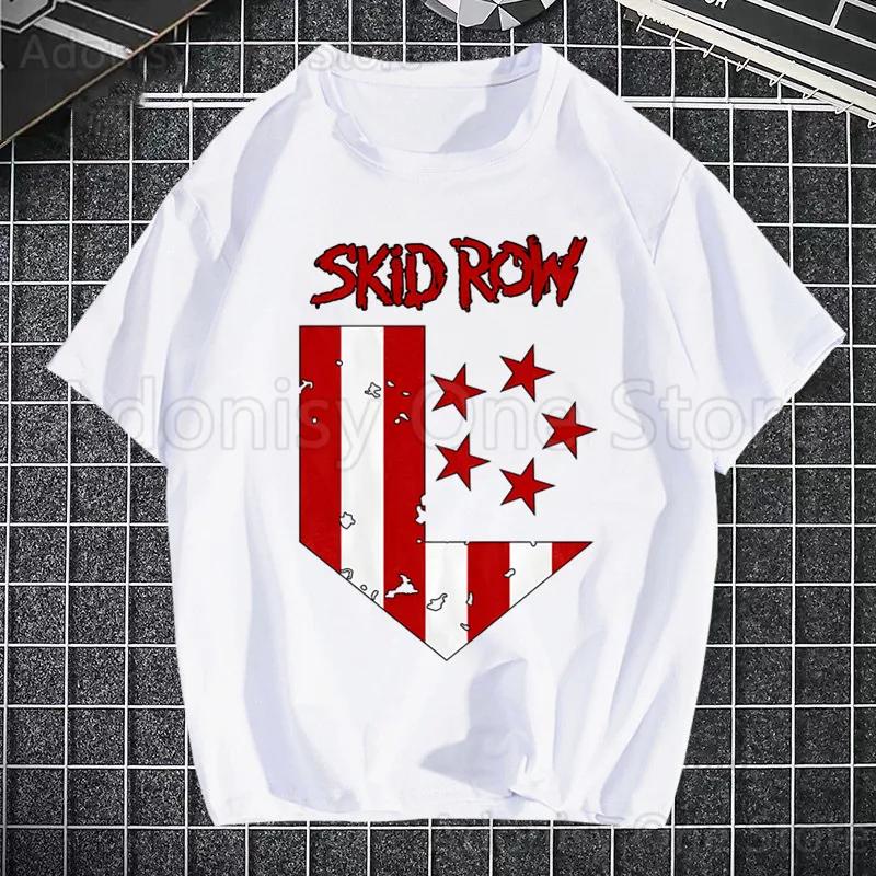 Skid Row Tryckt T-shirt Herr Retro Tvättade Toppar T-shirts Harajuku T-shirt Streetwear Hip Hop Herr T-shirts
