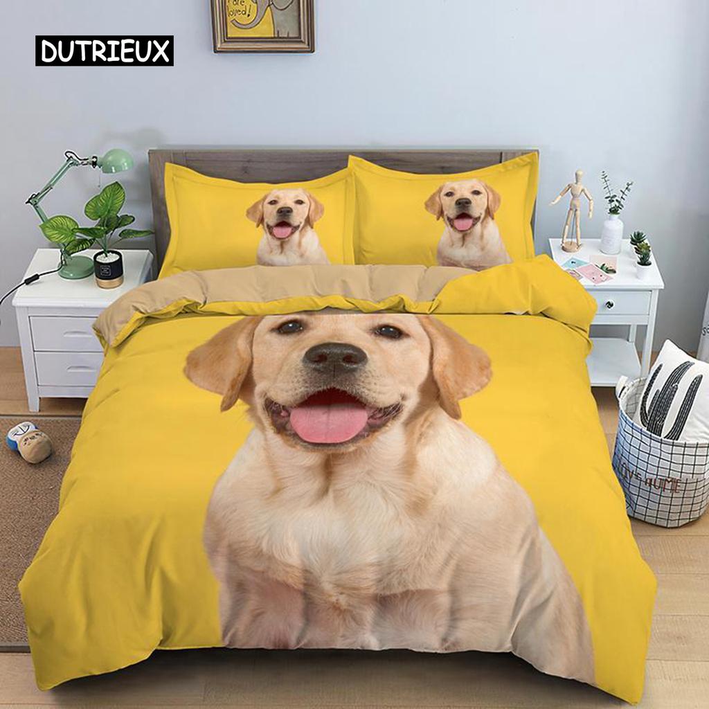 Dog Duvet Cover Set Golden Retriever Queen Size Bedding Set for Boys Girls Microfiber 3D Pet Themed Animal Funny Dog Quilt Cover