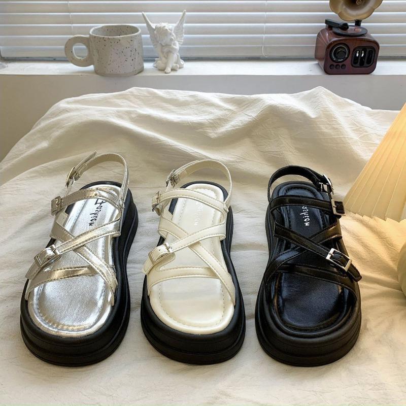 Summer new versatile non-slip silver niche muffin platform open-toed sandals women's beach shoes