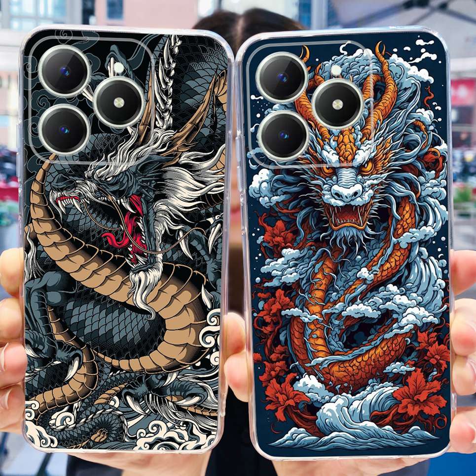 For Realme C63 C61 Phone Cover Case Cool Cartoon Dragon Space Man Cat Funda Soft Clear Silicone Bumper For Realme Narzo N61 N63