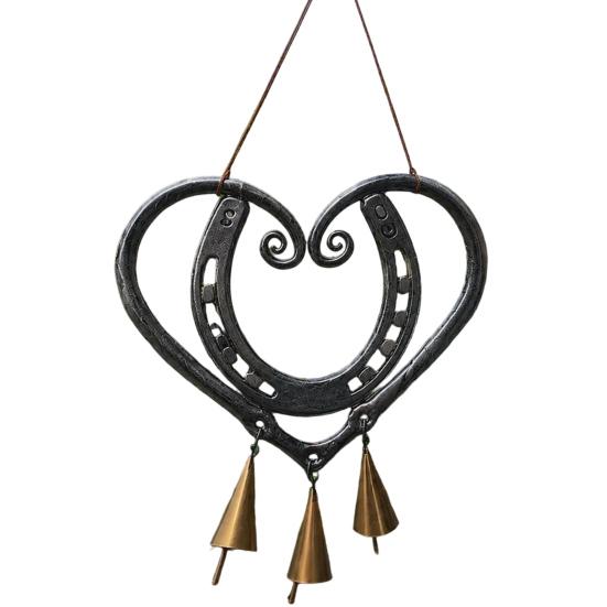 Vintage Copper Bell Pendant Metal Heart Shape Wind Chimes Pendant, Retro Distressed Love Three Bells Chime Chimes, Waterproof Rust-Proof Outdoor
