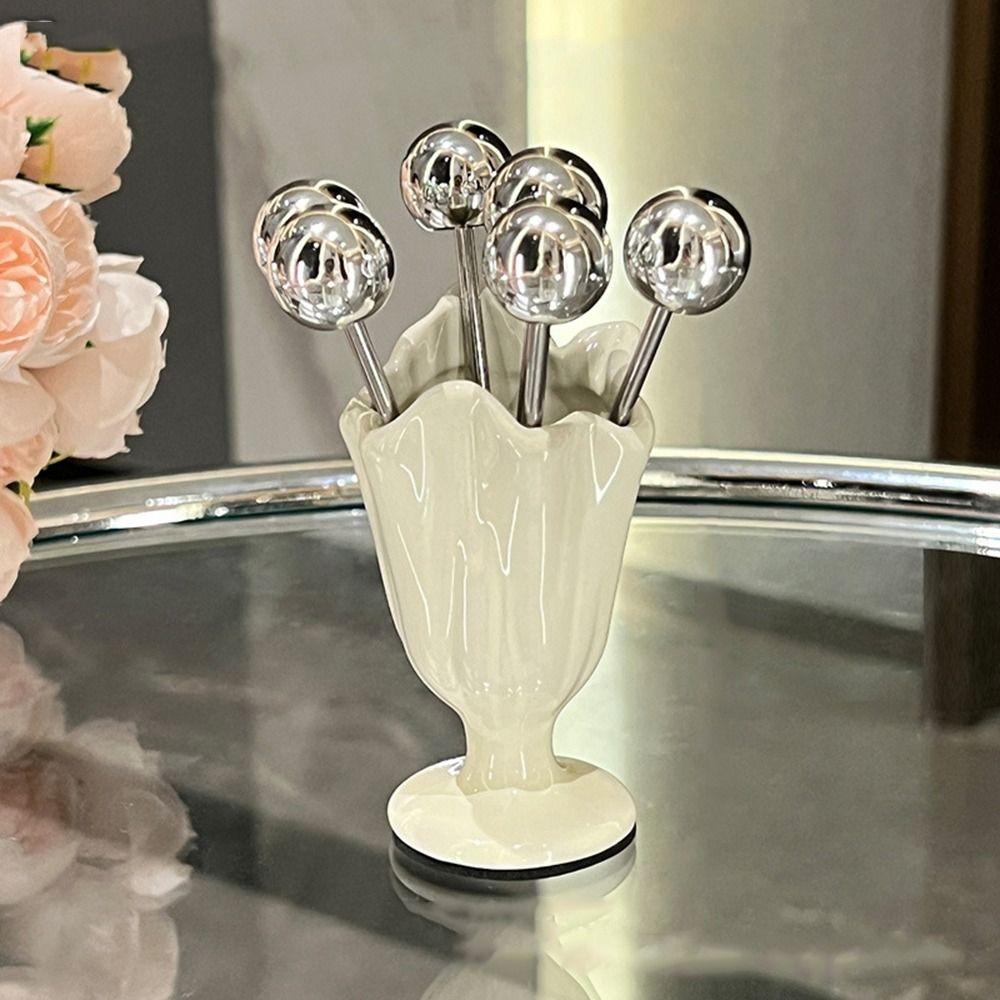 6Pcs INS Fruit Forks Set Light Luxury Fruit Picks Storage Jar Set Dessert Forks with Holder  Picnic