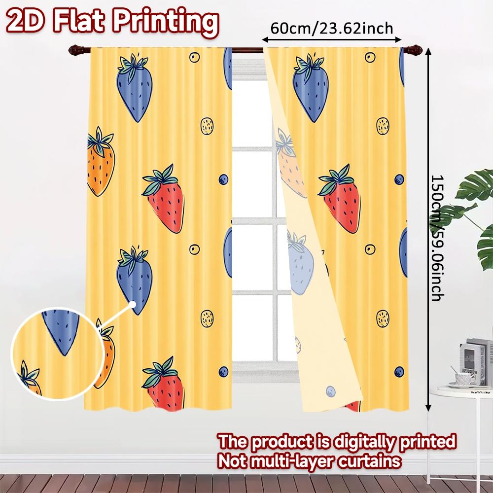 Set Of 2 Flat Printing Curtains Without Rod Fruit Celebration Pattern Holiday Valentine Is Day Printed Yarn Made Polyester