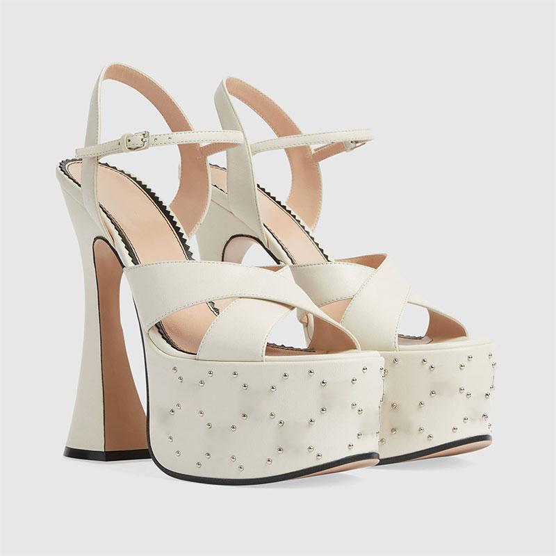 Fashion Fashionable White Black Buckle High Heel Sandals Summer Women's Sexy Waterproof Platform Nightclub Racing Women's Shoes 34-43