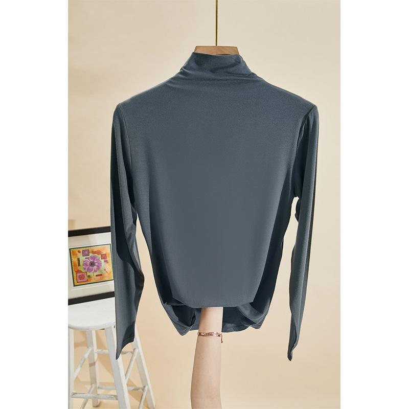 

Весна 2024 года, новая модальная рубашка с воротником-получерез, однотонная, универсальная, облегающая, в стиле вестерн, простая футболка с длинным рукавом для женщин S серый