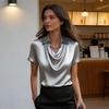 Damen Oberteile Revers Schwingender Kragen Kurzarm Lässiges Hemd Glattes Satin Lockere Passform Sommer Hemd Oberteile Tägliche Kleidung