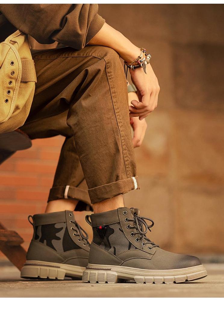 2025 Men's British Style Yellow High-Top Winter Work Boots with Thick Sole