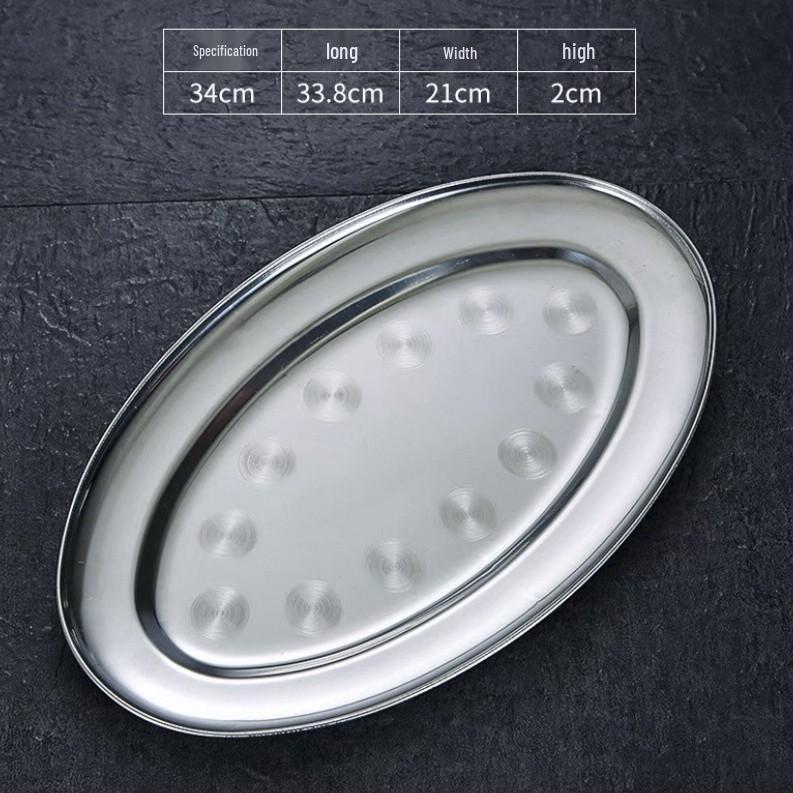 304 Stainless Steel Oval Fish Dish - Creative Steamed Fish Plate, Small Round Dish for Home Use