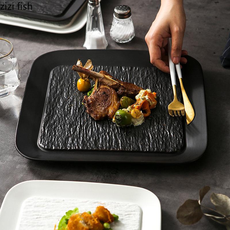 Square Ceramic Dinner Plate Western Food Plate Steak Plates Pasta Dish Serving Plates Fruit Dish Salad Bowl Sushi Dish Tary