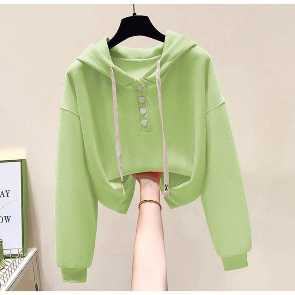 Hooded Long Sleeved Hoodie for Women New Korean Version Short Style Loose Solid Color Versatile Fashionable Niche Top Trend