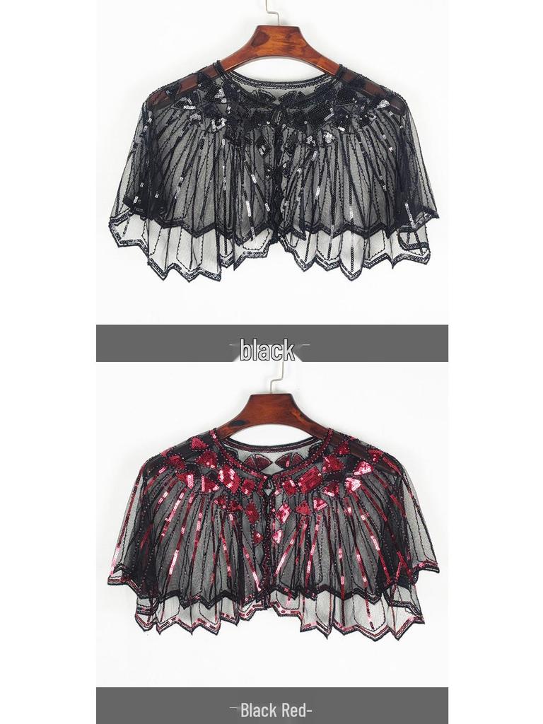 Damen Sommer Pailletten Mesh Schal - Aushöhlen Perlenmode Europäisch Amerikanisch Schulterwickel Sonnenschutz Strickjacke Weste