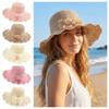 Lace Bow Wide Brim Knitted Hat Solid Color Beach Sun Hat Fisherman Hat Weave Bucket Hat  Holiday