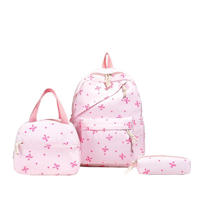 Women's Trendy Floral 3-Piece Backpack Set with Bow Print – Cute, Lightweight, and Versatile for Students