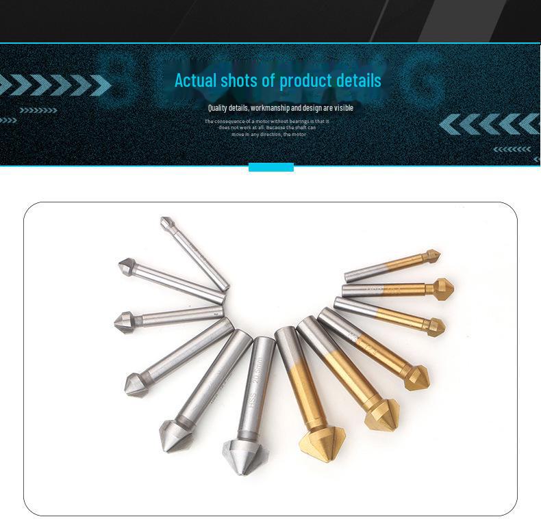 6-Piece 90° Titanium-Plated Three-Blade Chamfering Drill Set for Woodworking