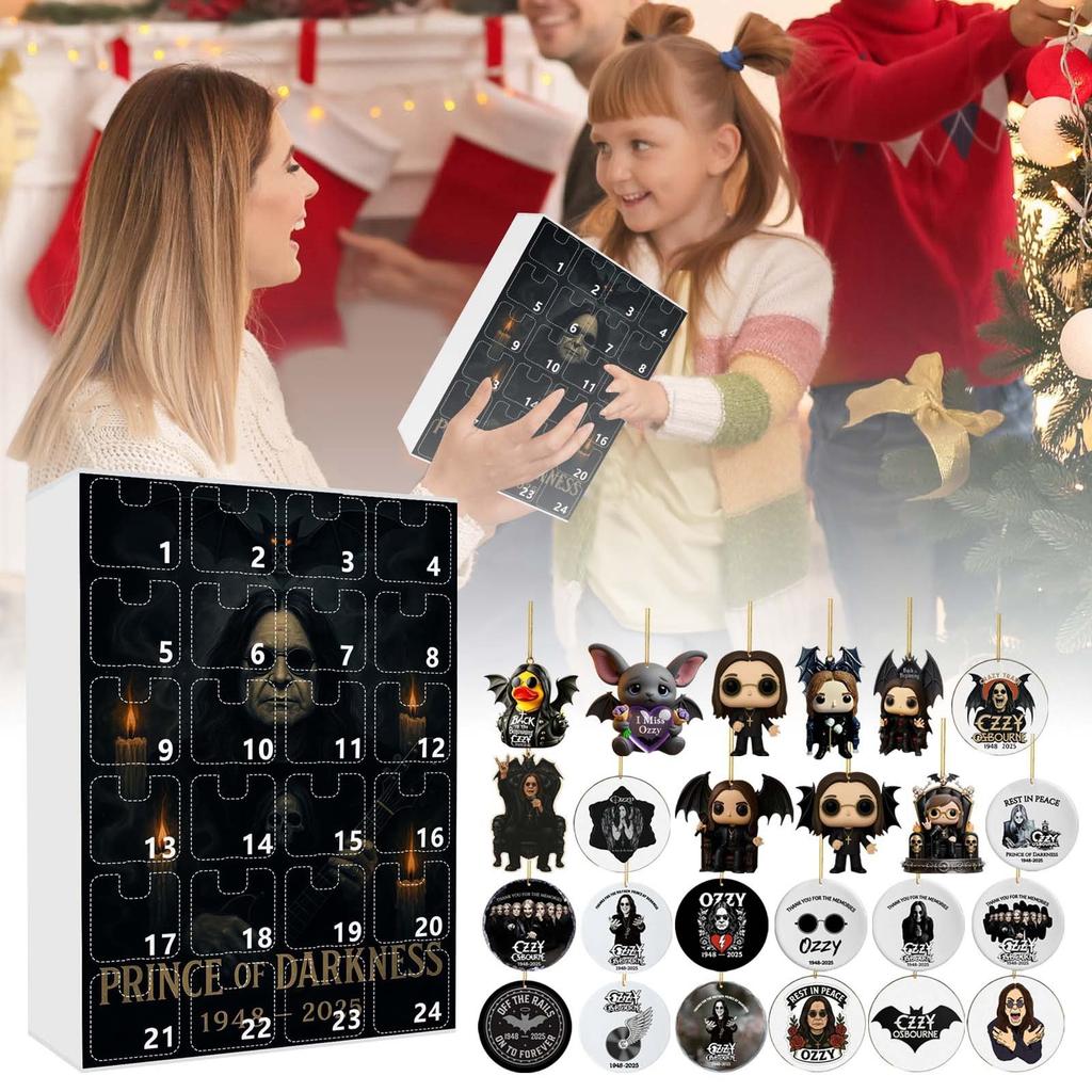 24 Days New Ozzy Osbourne Motorcycle Bell Advent Calendar Ozzy Osbourne 2D Acrylic Pendant Christmas Countdown Advent Calendar Gift