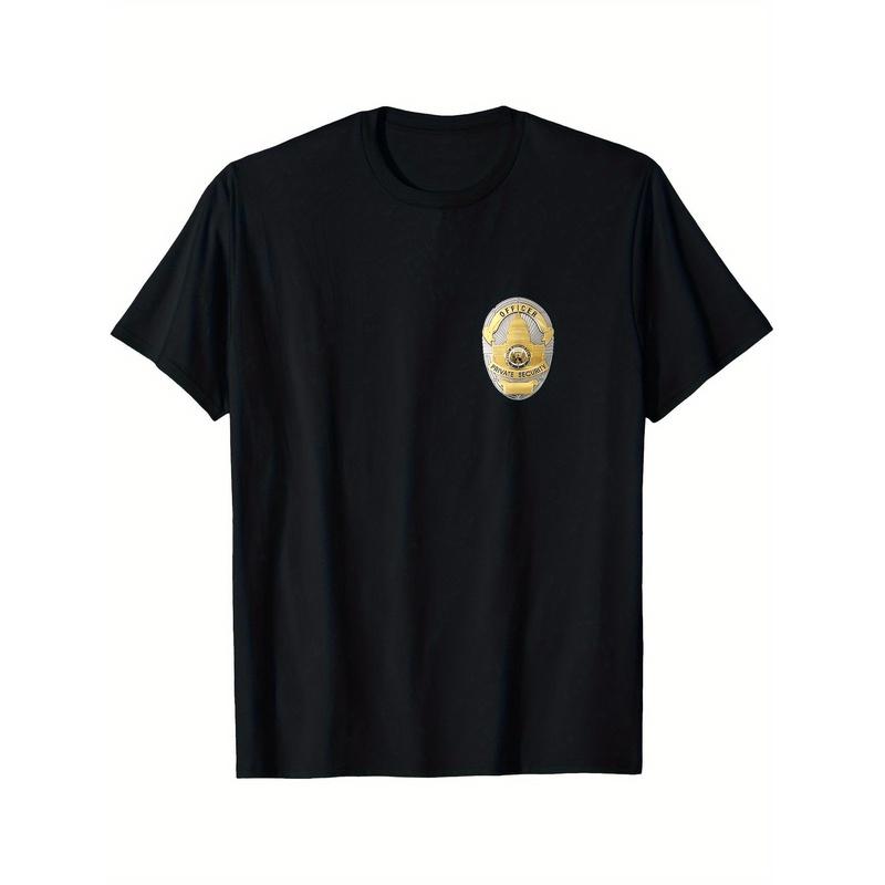 Men'S Security Officer Bade Uniform T-Shirt - Black with Golden, Short Sleeve, Round Neck, Comfortable All-Season, Washable, Loose Fit for Casual And