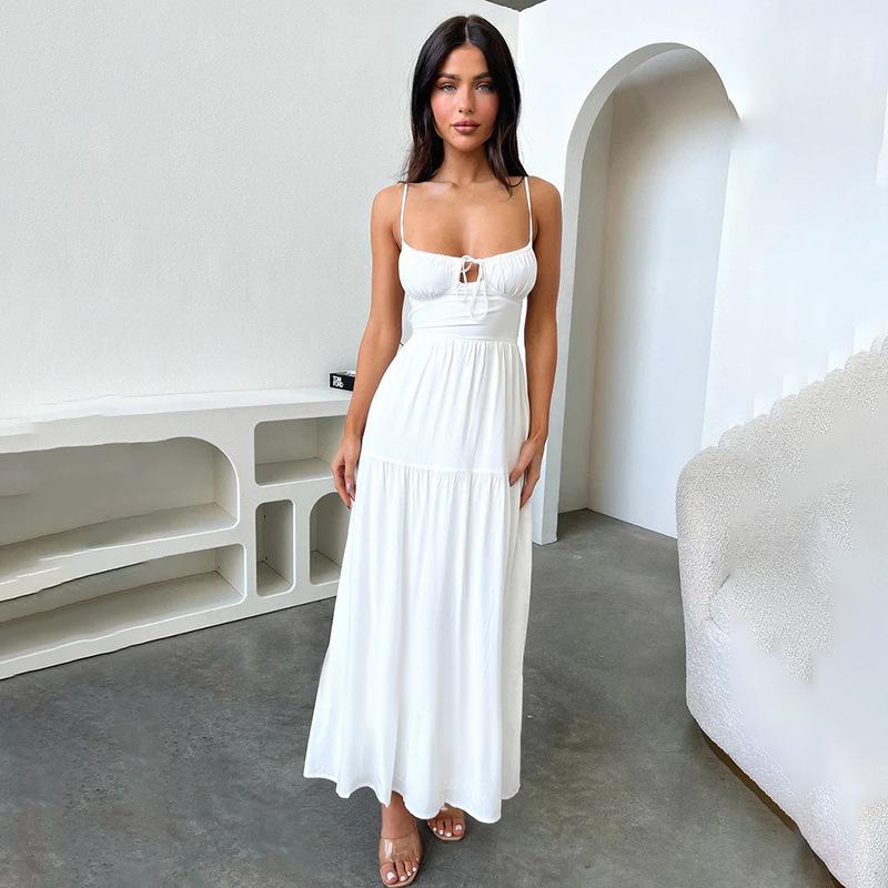 Europäischer schöner Frauenstil, modisches und sexy dünnes Träger-Rückenfreies langes einfarbiges elegantes Kleid, Damenbekleidung