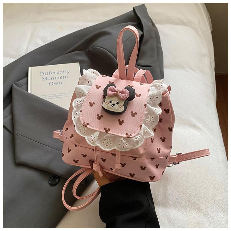 Mickey Mouse Kids Mini Backpack Pu Cartoon Pattern School Bag For Girls