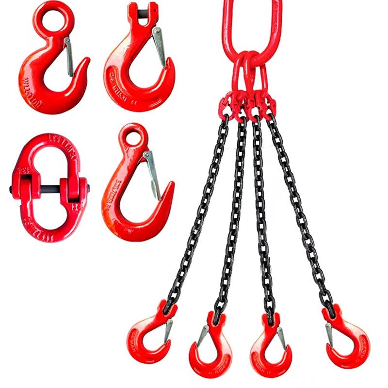 Lifting Chain Sling Set with Four Legs and Two Hooks - Grade 80 Manganese Steel Rigging
