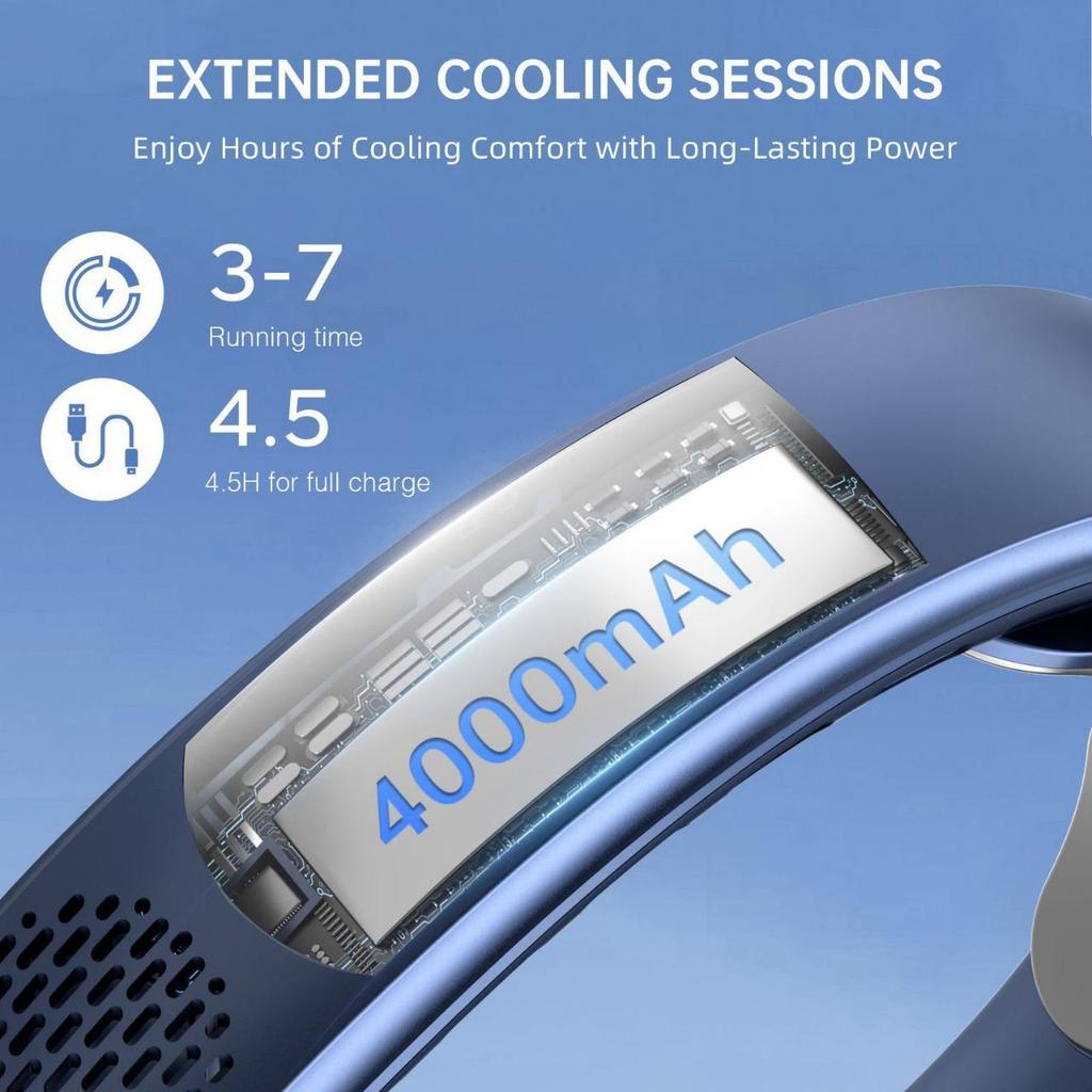 Silent Cooling Neck-Hanging Mini Fan: Rechargeable USB, Long Battery Life