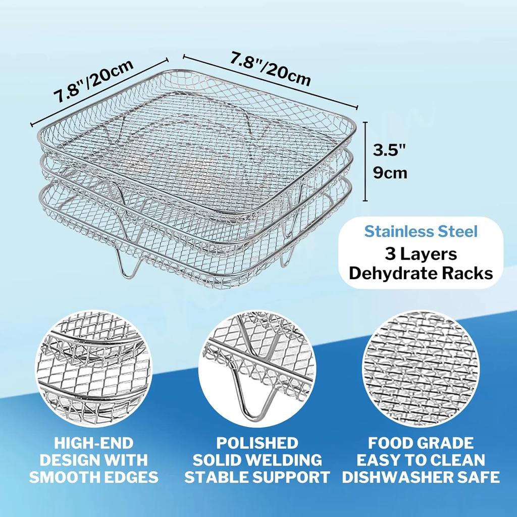 Three Stackable Air Fryer Stainless Steel Basket Tray Rack Ovens Racks Air Fryer Accessories Kitchen Gadgets Baking Tools
