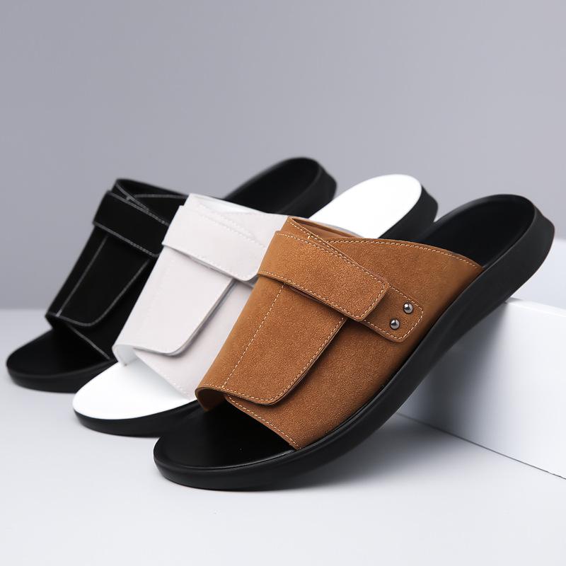 Summer Leather Slide Sandals Comfortable Lightweight Casual Slip-On Sandals for Indoor & Outdoor, Beach, Pool, House Slippers