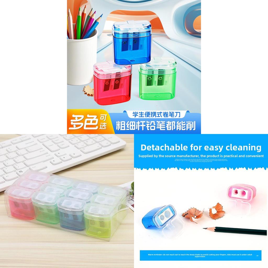 Dual Hole Pencil Sharpener With Geometric Design For Students And Office Use