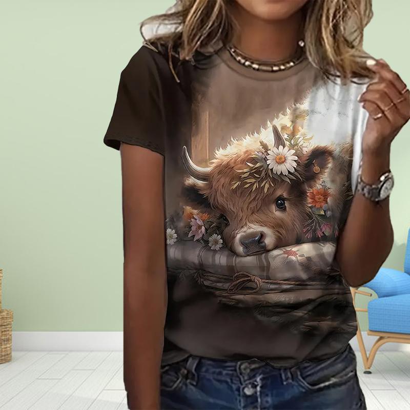 

Модная женская футболка с принтом коровы и домашних животных, забавная повседневная футболка с круглым вырезом и короткими рукавами, летняя женская футболка 8XL чёрный