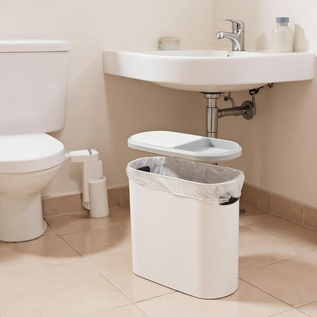Kitchen Trash Can 10L Garbage Slim Trash Bin Press Top Lid Wastebasket Dustbin Toilet Waste Garbage Can for Room Bathroom