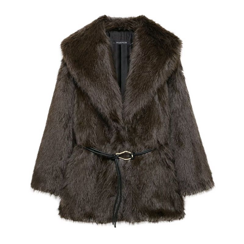 Kaslead New Women Clothes Western Style Artificial Fur Effect Mid-Length Coat Outerwear 6318023