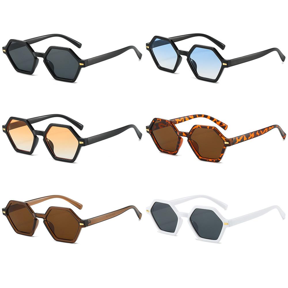 Trendige sechseckige Sonnenbrille mit kleinem Rahmen, Hip-Hop-Stil, UV400-Sonnengläser, Nieten-Shades für Damen & Herren