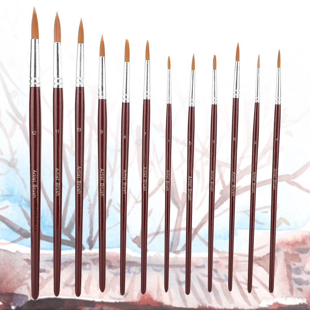 12Pcs Wine Red Nylon Hair Drawing Brush Art Painting Set Tool(round)