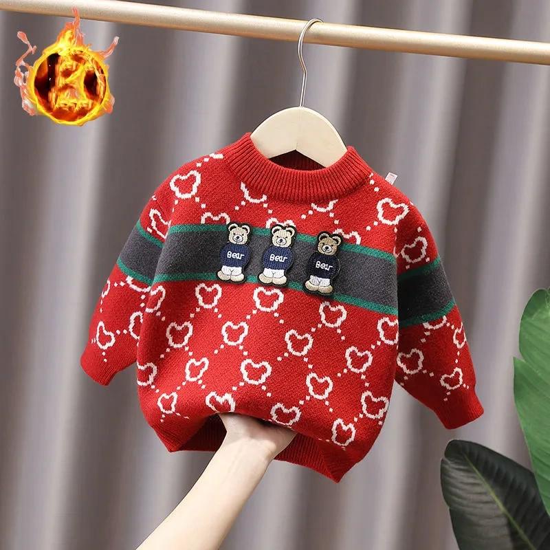 

Детский свитер Осень Зима Мальчиковый бархатный утепленный свитер Свитер-пуловер Детская теплая базовая рубашка с мультяшным принтом 140