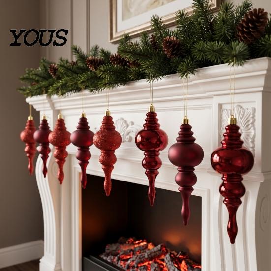 Decorative Hanging Ornaments for Home 6 Pcs Finial Drop Christmas Ornament, Glitter Shatterproof Plastic Tree Decorations Decoration Holiday Decor DIY