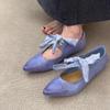 Sheepskin Version~ Retro Pointed Head Bow Ballet Single Shoes Lace-up Low-heeled Mary Jane Shoes Light Mouth Temperament Flats