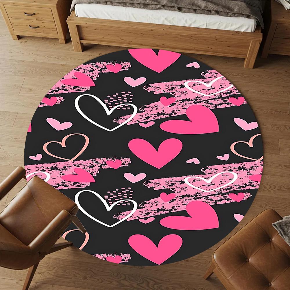 1pc Hearts Love Round Chair mat office Area Rug - Non-Slip, Floor Mat for Office, Bedroom, and Indoor Decor p127130