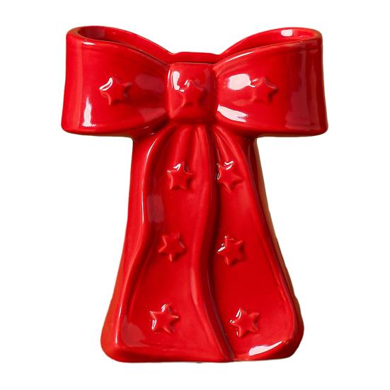 Delicate Desktop Decoration Ceramic Bow Vase with Star, Decorative Flowers Vase, Creative Flower Chic Room Decor Gifts Arrangement Holder for