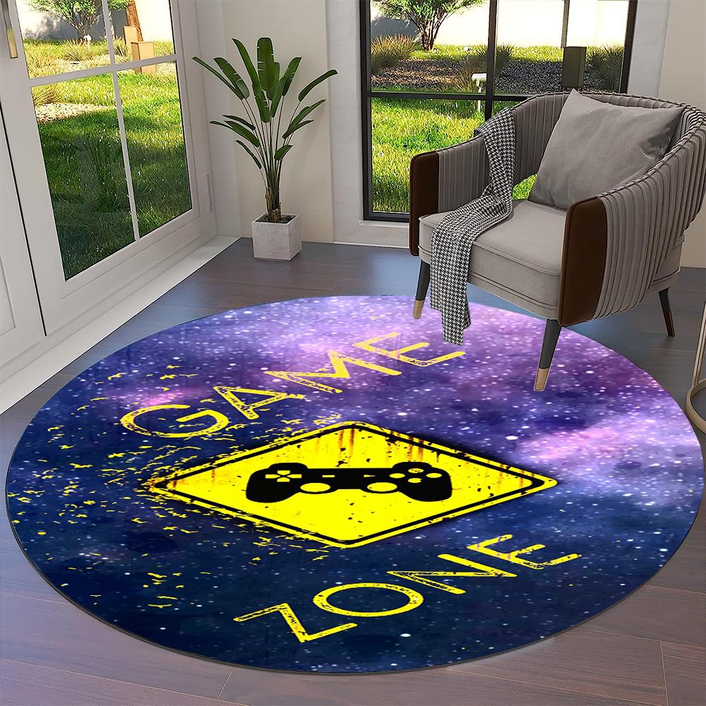 Game Gamer Gamepad Cartoon Round Carpet Rug for Living Room Bedroom Child Playroom Chair Decor,Pet Area Rug Non-slip Floor Mat