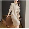 Women's Autumn/Winter French Style Knit Dress: Casual, Loose, Long Sleeve, Half-Zip, Stand Collar Wool Dress
